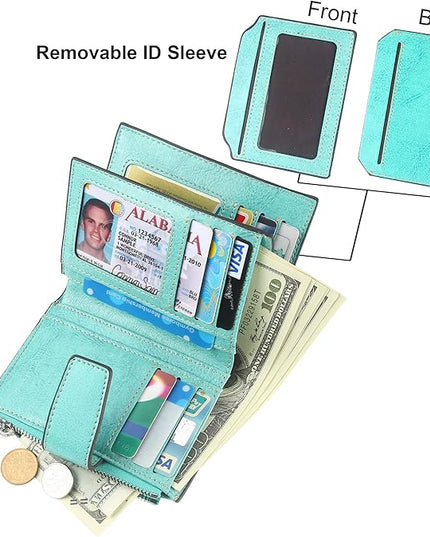 Lavemi Small Compact Women Wallet RFID Blocking Genuine Leather Bifold Purse with ID Windows