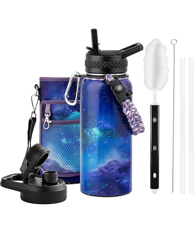 32oz Insulated Water Bottle, Triple Wall Vacuum Stainless Steel Water Bottles - Keeps Cold 48H, Reusable Metal water flask Jug for Gym, Sports, Camping, Hiking,Travel, Aurora-Purple