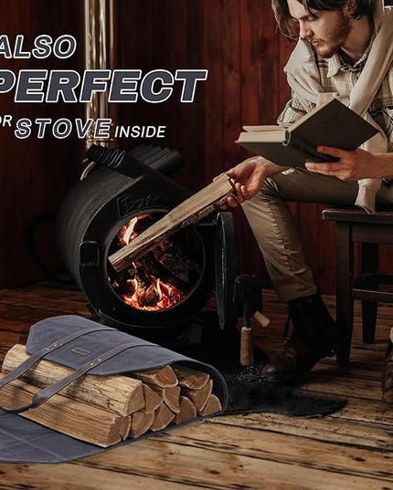 Log Carrier|Waxed Canvas Log Holder|Firewood Carrier Tote Bag|Fireplace Wood Stove Accessories-Grey