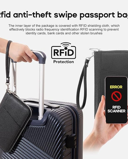 RFID Blocking Family Passport Holder Wallet 6,Premium Leather Travel Document Organizer for Women and Men,Travel Wallet for Credit Card