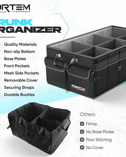 FORTEM Trunk Organizer For SUV Car Trunk Organizer, Foldable Storage, Car Accessories for Women Men, Collapsible Bag, Perfect Christmas Gifts, 600D Oxford, Non Slip Bottom, Straps, Soft Cover (85L)