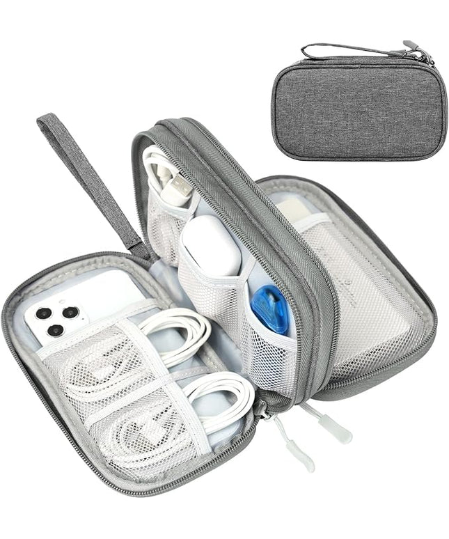 FYY Travel Cable Organizer Pouch Electronic Accessories Carry Case Portable Waterproof Double Layers All-in-One Storage Bag for Cord, Charger, Phone, Earphone Dark Grey