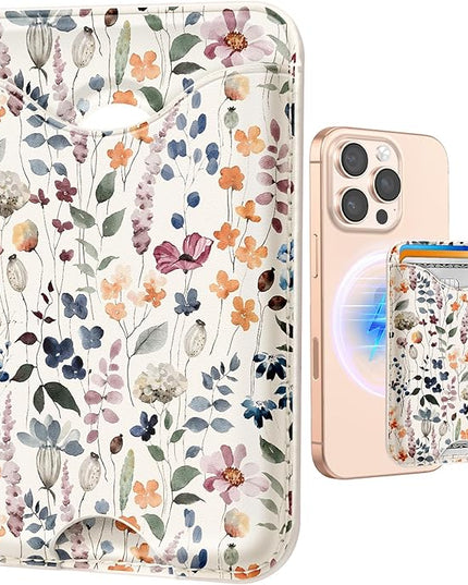 Shorogyt Compatible with Magsafe Wallet Magnetic Card Holder - Watercolor Flower Phone Wallets for Women Teen Girls Cute for iPhone 17/16/15/14/13/12 Series Slim for Apple Mag Magnet, Fit 3 Cards