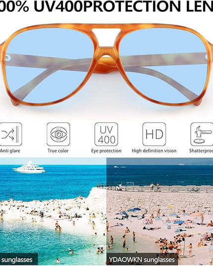 YDAOWKN Retro Aviator Sunglasses for Women Mens Large Frame Classic Vintage 70s Sun Glasses Aviators