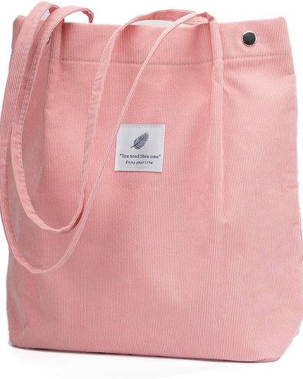 Corduroy Tote Bag Cute Tote Bags for Women Shoulder Bag with Inner Pocket for Work Beach Travel and Shopping Grocery