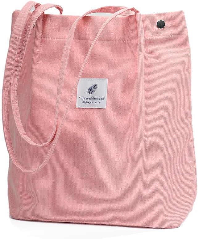 Corduroy Tote Bag Cute Tote Bags for Women Shoulder Bag with Inner Pocket for Work Beach Travel and Shopping Grocery