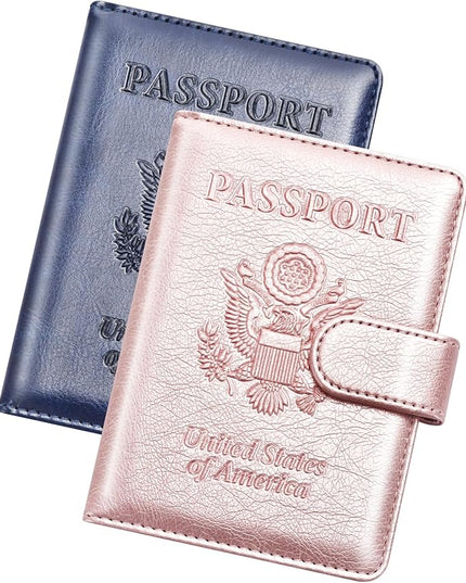 Herain Passport Holder for Travel Cruise Essentials, 2 Pcs Passport Cover Wallet Case Travel Gifts Women Men Family, RFID Passports Book Card Holders Travels Accessories Must Haves