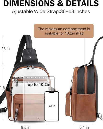 FADEON Large Sling Bag for Women, Leather Crossbody Purse Designer Anti Theft Sling Backpack, RFID Fanny Packs for Travel