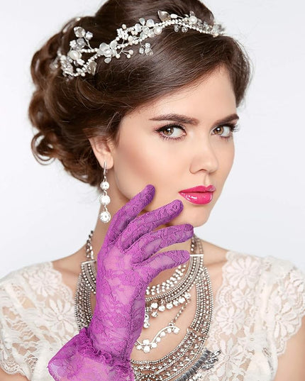 SATINIOR Ladies Lace Gloves for Women Tea Party Elegant Short Courtesy Gloves for Wedding Dinner Opera Parties