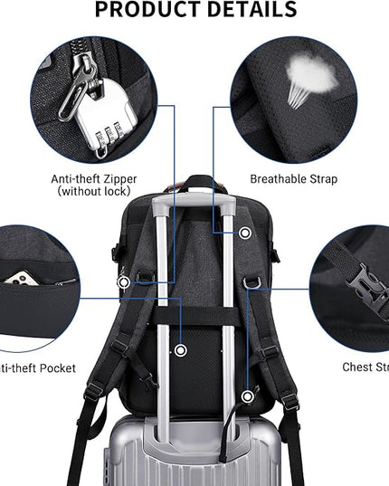 WITZMAN Travel Backpack for Men Large Canvas Laptop Backpack Fit 16 inch Carry on TSA Friendly Flight Approved Vintage Rucksack for Traveling(A8012 Black)