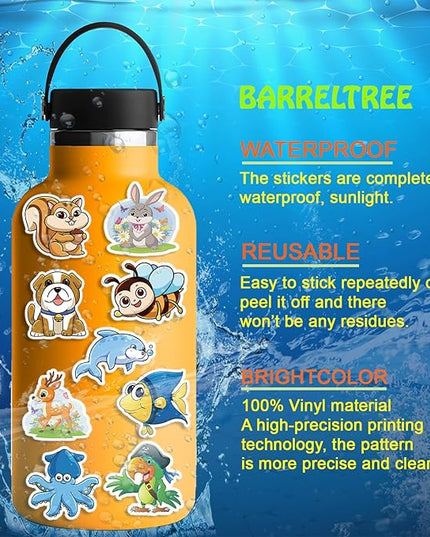 300 PCS Animal Stickers for Kids, Cute Waterproof Vinyl Stickers for Water Bottles, Laptops, Scrapbooks, and Classroom Rewards, Animal Cartoon Stickers Pack with Gift Box for Girls Boys Teens