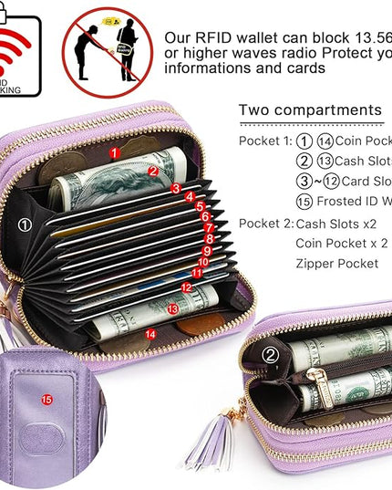 APHISON RFID Credit Card Holder Zipper Card Case Keychain Small Wallet for Women 1942-2 LIGHT-PURPLE
