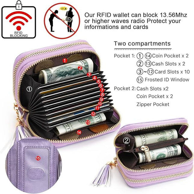 APHISON RFID Credit Card Holder Zipper Card Case Keychain Small Wallet for Women 1942-2 LIGHT-PURPLE
