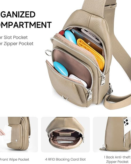 befen Anti Theft Genuine Leather Sling Bag for Women RFID Small Crossbody Bag Chest Bag Leather Fanny Packs for Travel