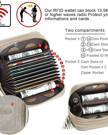 APHISON RFID Credit Card Holder Zipper Card Case Keychain Small Wallet for Women 1942-2 GRAY