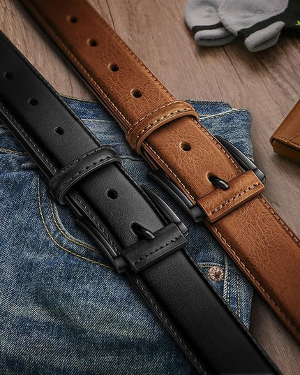 KEMISANT Men Belt 2Pack – Genuine Leather Belt for Men Dress Casual Golf Jeans 1 3/8"