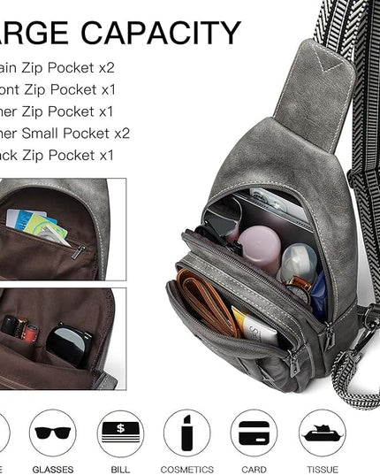 7L Sling Bag for Women Men Leather Small Sling Backpack Daypack Anti Theft Fanny Pack Crossbody Purse Travel