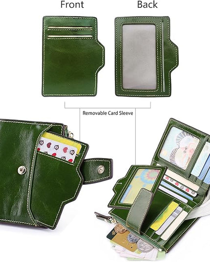AINIMOER Women's RFID Blocking Leather Small Compact Bi-fold Zipper Pocket Wallet Card Case Purse with id Window