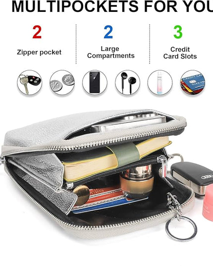 befen Genuine Leather Crossbody Cell Phone Purse for Women, Small Zip Around RFID Blocking Crossbody Wallet Bags