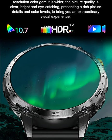 Military Smart Watch, 1.75" Crystal Ultra-Clear AMOLED Display,Spo2 Blood Oxygen Heart Rate Monitor Super Long Standby 730mAh Battery, Bluetooth Calling,LED Flashlight,IP68 Waterproof (Black)