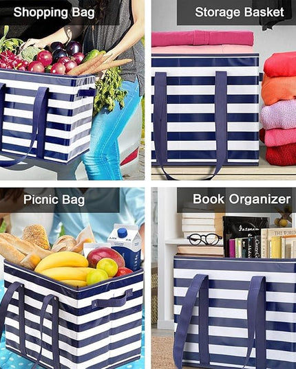 WISELIFE 4 Pack Reusable Grocery Bags Large Water Resistant Grocery Collapsible Heavy Duty Tote Bags for Shopping Picnic