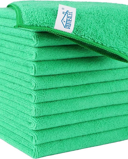 HOMEXCEL Green Microfiber Cleaning Cloth, 12 Pack Premium Microfiber Towels for Cars, Lint Free, Scratch-Free, Highly Absorbent, Reusable Cleaning Rags for Car, Household, Kitchen, Window,11.5"X11.5"