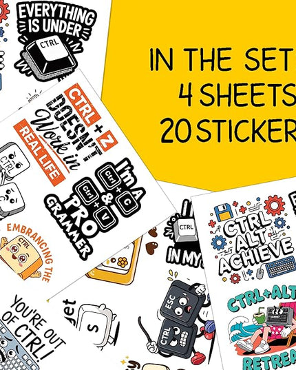20 PCS Keyboard Humor Stickers Pack – Funny Computer Key Waterproof Vinyl Decals for Laptops, Notebooks, Water Bottles