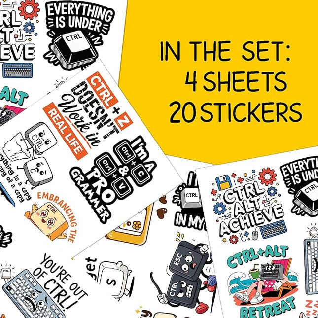 20 PCS Keyboard Humor Stickers Pack – Funny Computer Key Waterproof Vinyl Decals for Laptops, Notebooks, Water Bottles