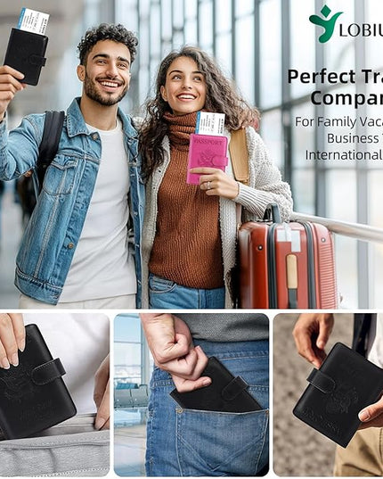 Passport Holder For Travel with Luggage Tag Cover – RFID Blocking Travel Passport Wallet Holder for Men/Family| PU Leather Passport Case with Extra Money Pocket/Magnetic Clasp, Black