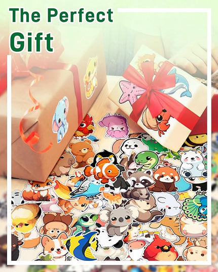 100 Pcs Chibi Cute Animal Stickers for Teens Adults Kids, Waterproof Vinyl Decal Pack for Water Bottle, Kawaii Cartoon Animal Sticker for Laptop,Luggage,Skateboard,Classroom Prizes,Party Decor