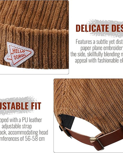 CLAPE Brimless Beanie Hat Corduroy Watch Cap Rolled Cuff Docker Cap Leon Skull Harbour Hat Unisex