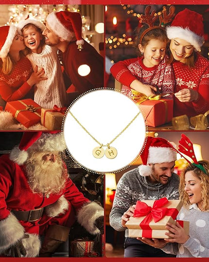 Turandoss Christmas Gifts for Grandkids - Dainty 14K Gold Plated Layered Two Letter A-Z Stack Disc Initial Necklace Trendy Birthday Personalized Gifts for Women Teen Girls Jewelry