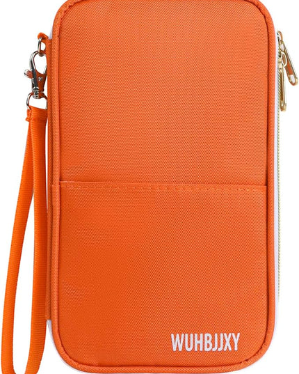 Multifunctional, Practical, RFID Family Passport Holder, Travel Wallet (Orange), Travel Document Organizer, Passport Bag, Three-Layer Design, Multiple pockets，Big Storage