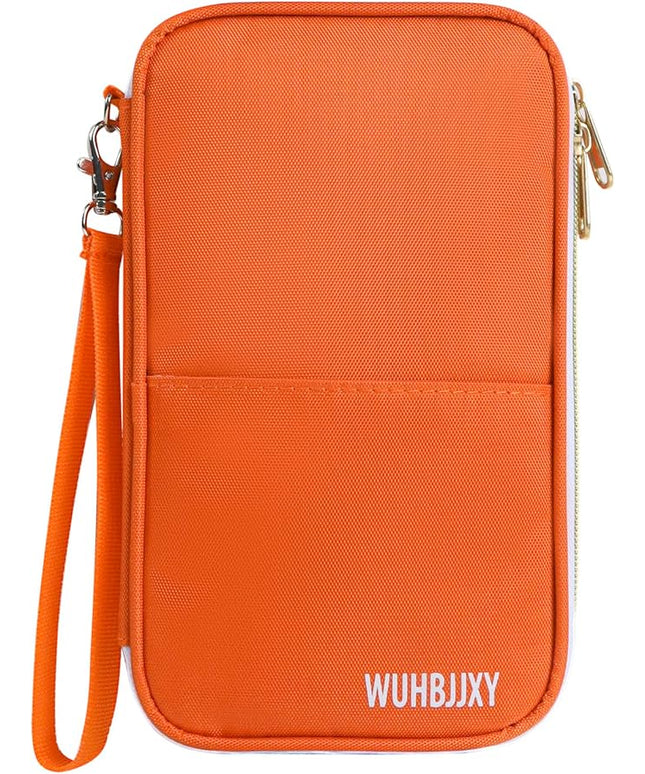Multifunctional, Practical, RFID Family Passport Holder, Travel Wallet (Orange), Travel Document Organizer, Passport Bag, Three-Layer Design, Multiple pockets，Big Storage