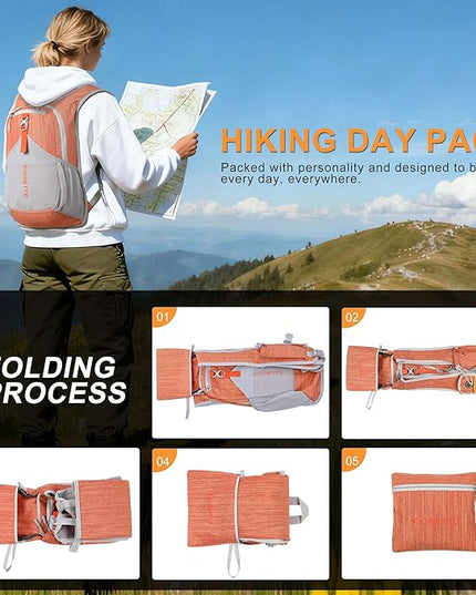 FIORETTO 15L Hiking Backpack for Women Men Mini Packable Backpack Lightweight Small Daypack for Camping Travel Outdoor, Orange