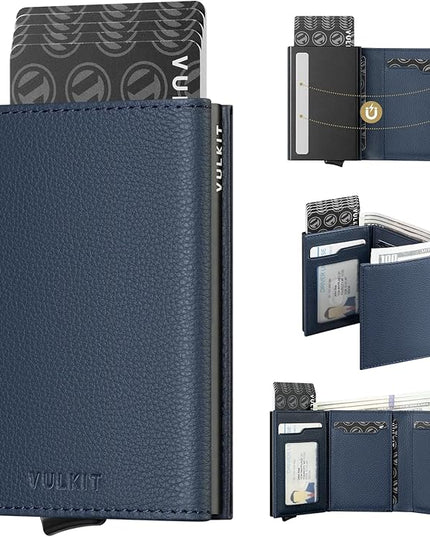 VULKIT Pop up Card Wallet Minimalist Cash Wallets RFID Blocking Leather Smart Credit Card Holder with ID window for Men