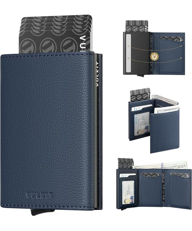 VULKIT Pop up Card Wallet Minimalist Cash Wallets RFID Blocking Leather Smart Credit Card Holder with ID window for Men
