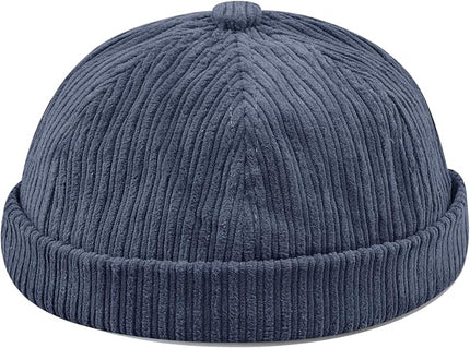 CLAPE Brimless Beanie Hat Corduroy Watch Cap Rolled Cuff Docker Cap Leon Skull Harbour Hat Unisex
