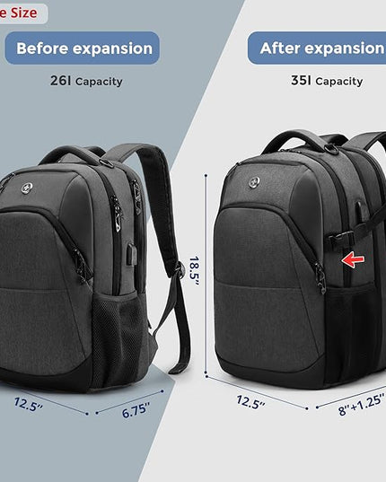 Swissdigital Design Travel Laptop Backpack for Men and Women, 35L Expandable Large College Backpack with USB Charging Port for Fits 17 Inch Notebook, Grey | SD1671-02