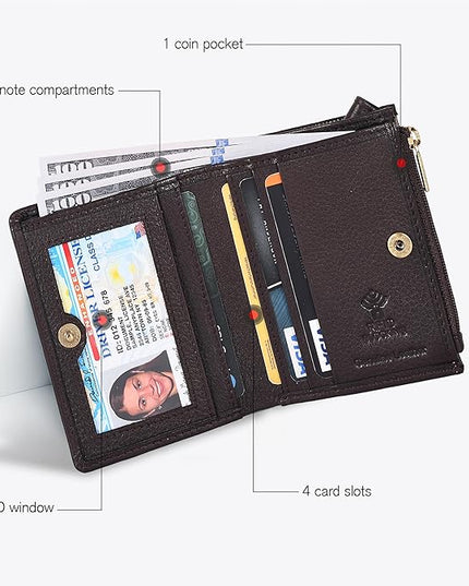 Oak Leathers Wallet For Women Full Grain Leather - Small RFID Coin Purse Credit Card & ID Holder for Ladies,Bifold Wallets for Teenager | Small, RFID, Coin Purse, for Ladies, for Teenager