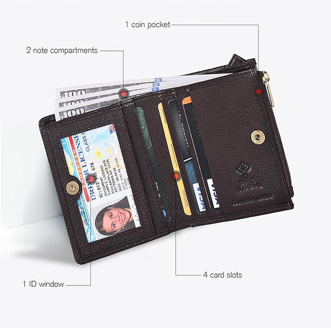 Oak Leathers Wallet For Women Full Grain Leather - Small RFID Coin Purse Credit Card & ID Holder for Ladies,Bifold Wallets for Teenager | Small, RFID, Coin Purse, for Ladies, for Teenager