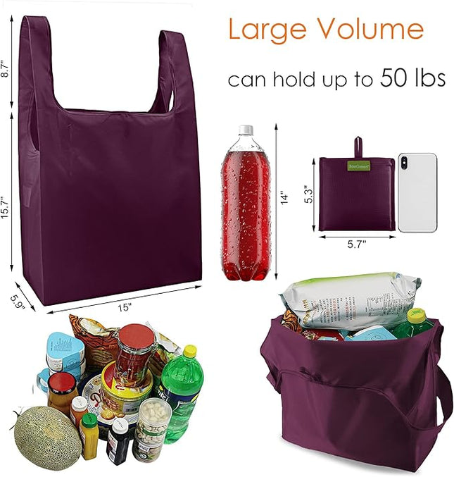 BeeGreen Burgundy Reusable Grocery Bags Wine Red Reusable Kitchen Bags Bulk Foldable-Machine Washable with Zipper Storage Pouch 50 Packs