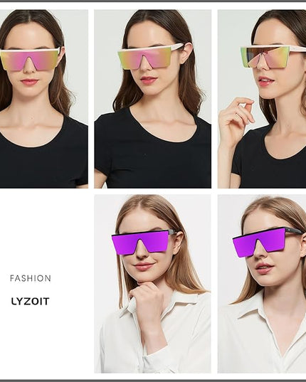 LYZOIT Square Oversized Sunglasses for Women Men Big Flat Top Fashion Shield Large UV Protection Rimless Shades