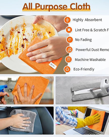 FIXSMITH Microfiber Cleaning Cloth -Pack of 12, Highly Absorbent Cleaning Rags(Grey&Orange), 16"X12" All Purpose Cleaning Towels for Housekeeping, Kitchen, Car, Reusable Microfiber Towels
