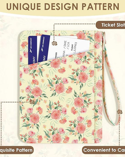 Passport Holder, Passport Holder For Travel, Passport Cover For Travel Essentials, Passport Wallet Cover RFID Blocking, Cute Passport Book for Women and Men, Pink Flowers