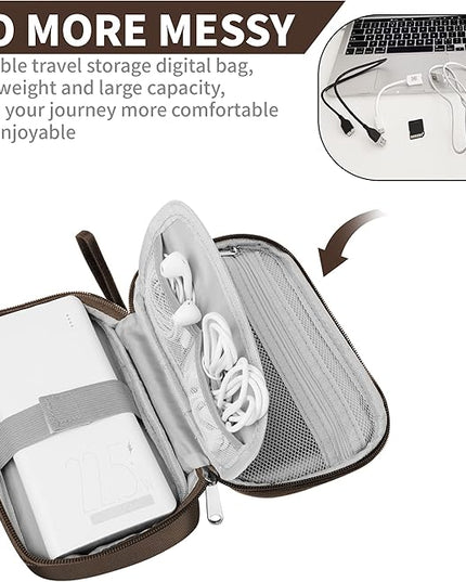 Travel Cable Organizer Bag Pouch Electronic Accessories Carry Case Portable Waterproof All-in-One Storage Bag for Cable,Charger, Phone, Hard Drive，SD Card-Coffee