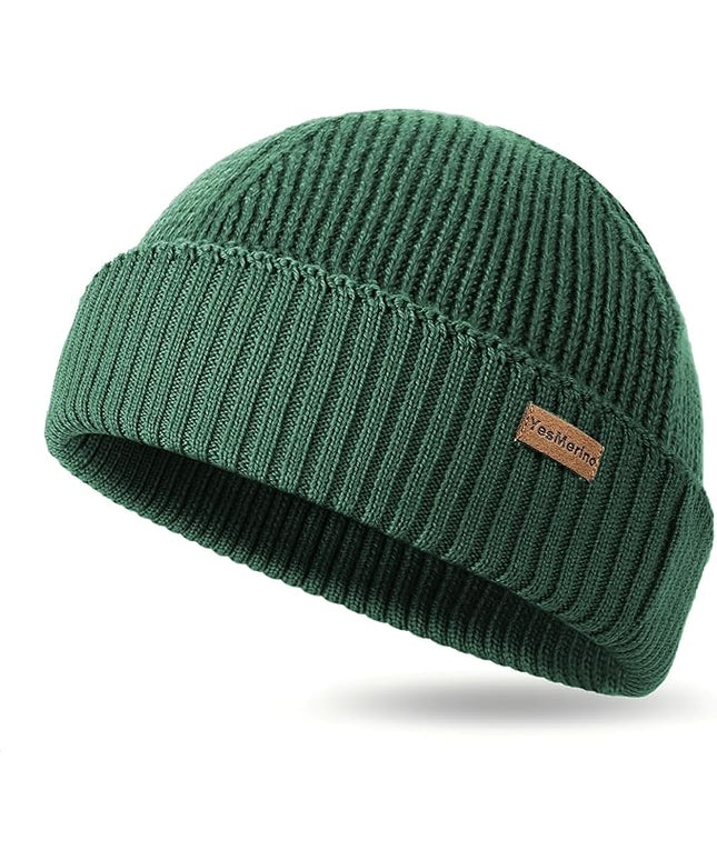 100% Merino Wool Fisherman Beanie for Men Women, Short Knit Cuff Trawler Winter Hat, Warm Soft Outdoor Gift