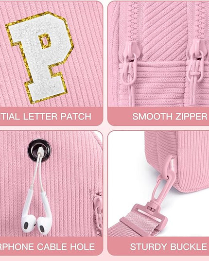 Viverte Small Corduroy Sling Bag Initial Crossbody Bag Fanny Pack for Girls Personalized Birthday Gifts for Teen Girls Gifts