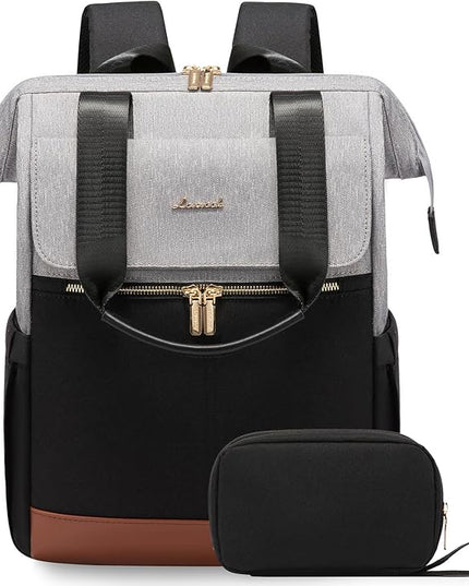 LOVEVOOK Laptop Backpack for Women, 15.6 Inch Work Laptop Bag with USB Port, Fashion Teacher Nurse Backpack Purse, Waterproof Travel Computer Backpack with Organizer Bag, 2PCS, Grey-Black