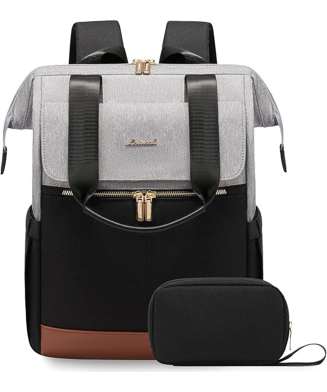 LOVEVOOK Laptop Backpack for Women, 15.6 Inch Work Laptop Bag with USB Port, Fashion Teacher Nurse Backpack Purse, Waterproof Travel Computer Backpack with Organizer Bag, 2PCS, Grey-Black